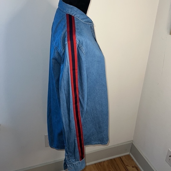 GUESS denim regular fit‎ buttoned down men’s shirt Sz M red blue striped sleeves - Picture 5 of 9